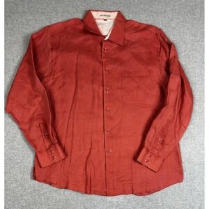 Unlisted Shirt Mens Large Red 100% Linen Long Sleeve Button Front Casual Solid
